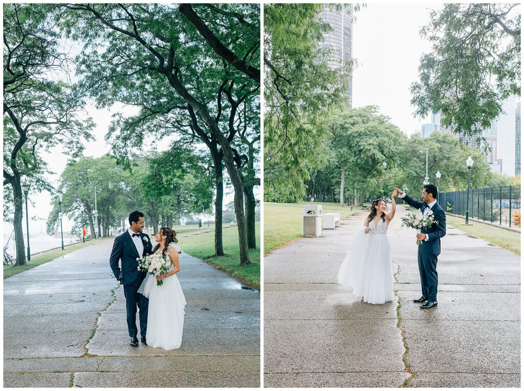 Rainy Downtown Chicago Wedding Milton Olive Park