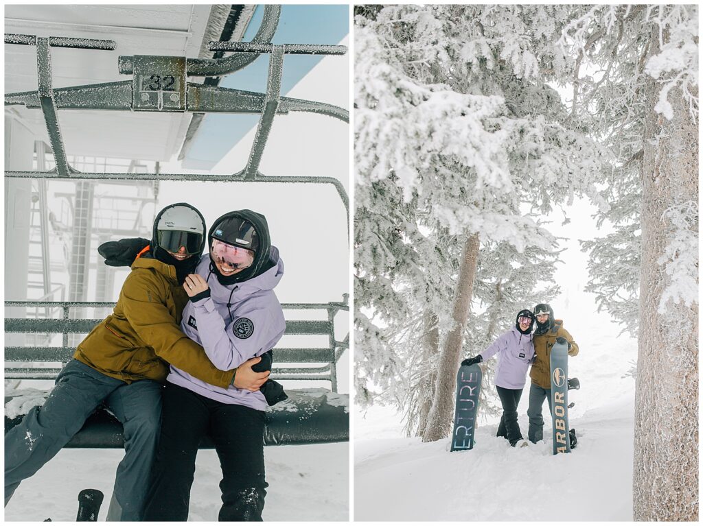 Utah Ski Snowboard Mountain Proposal Photography Caili Chung Snowbird