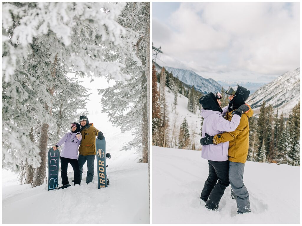 Utah Ski Snowboard Mountain Proposal Photography Caili Chung Snowbird