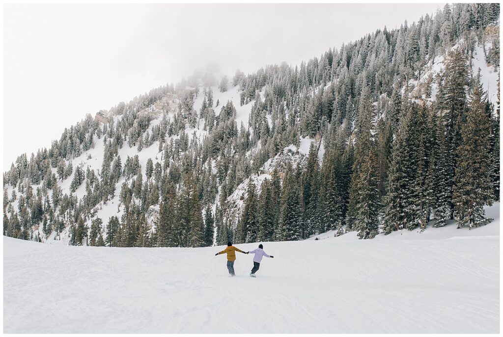 Utah Ski Snowboard Mountain Proposal Photography Caili Chung Snowbird