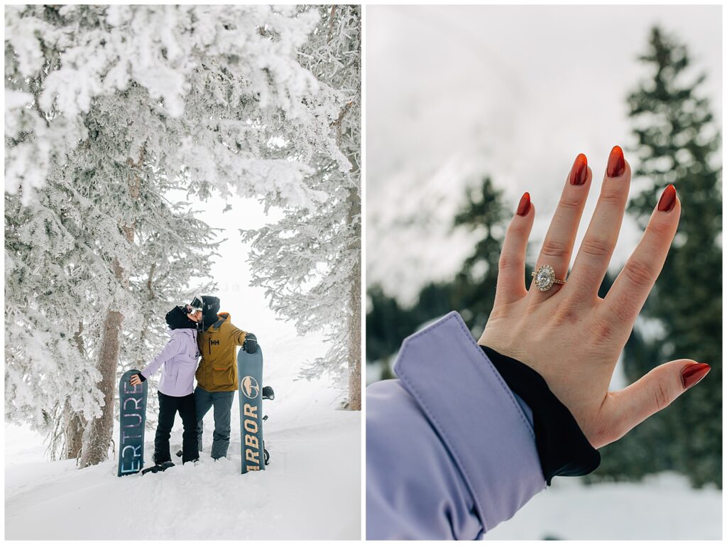 Utah Ski Snowboard Mountain Proposal Photography Caili Chung Snowbird