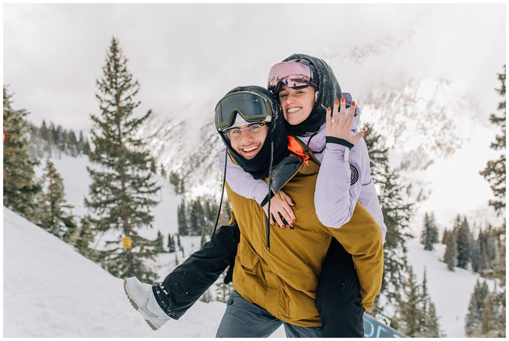 Utah Ski Snowboard Mountain Proposal Photography Caili Chung Snowbird