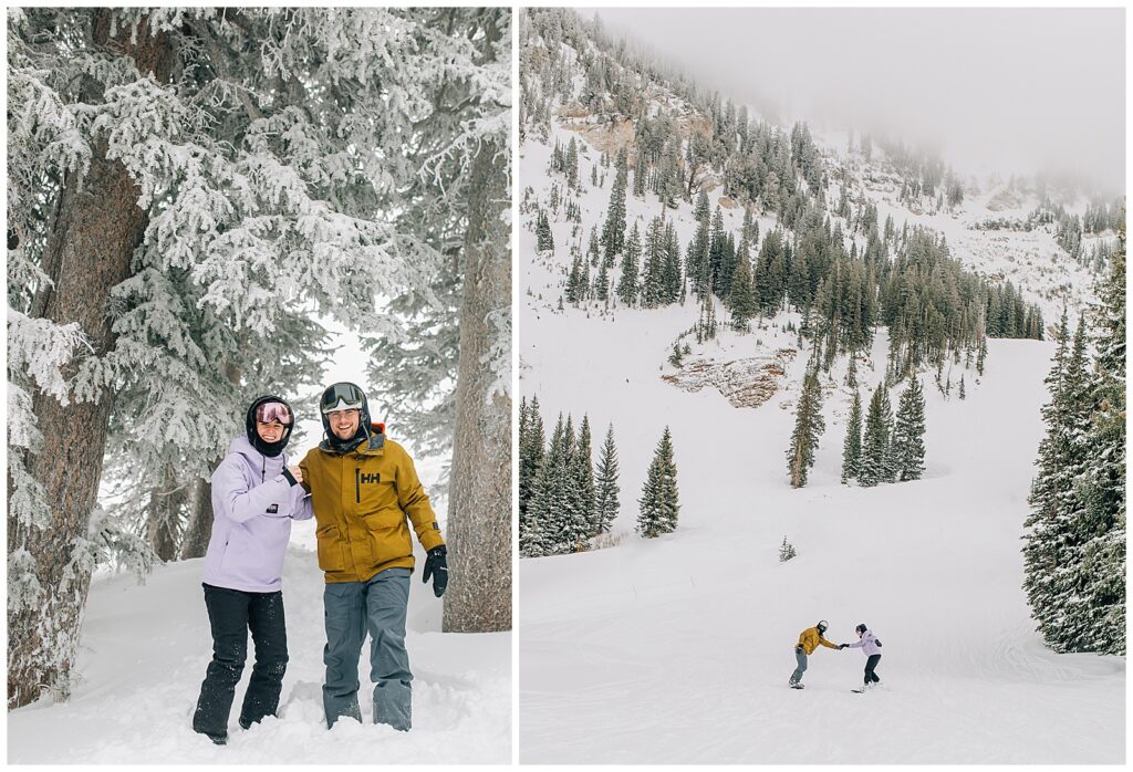 Utah Ski Snowboard Mountain Proposal Photography Caili Chung Snowbird