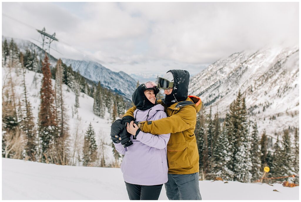 Utah Ski Snowboard Mountain Proposal Photography Caili Chung Snowbird