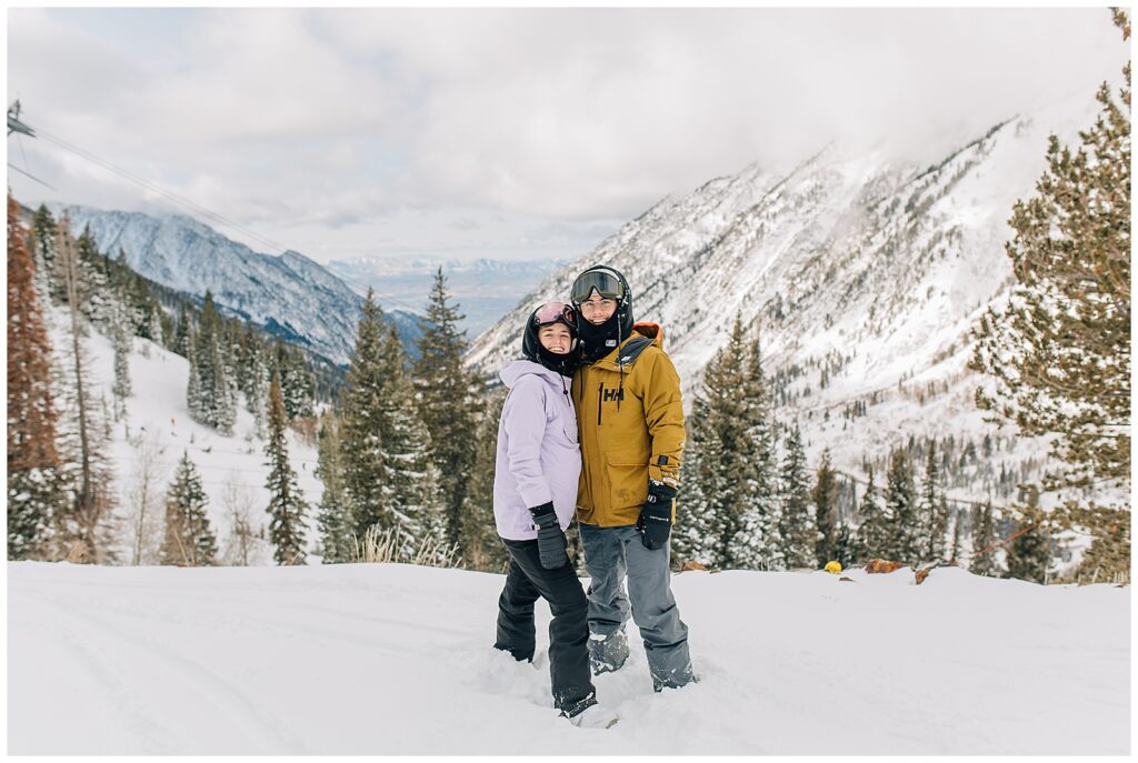 Utah Ski Snowboard Mountain Proposal Photography Caili Chung Snowbird