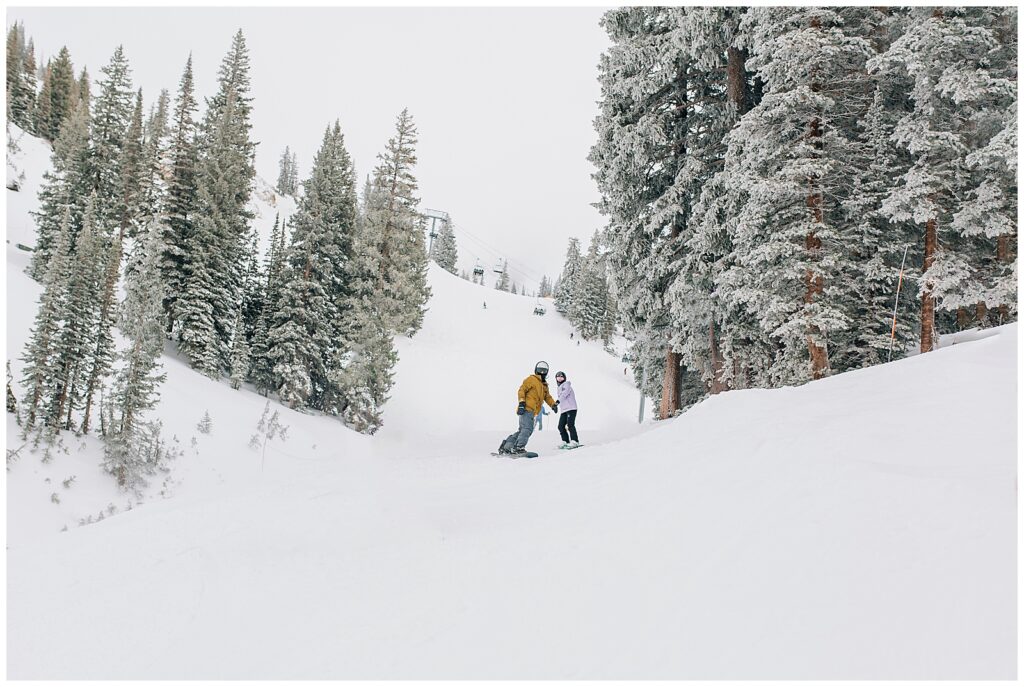 Utah Ski Snowboard Mountain Proposal Photography Caili Chung Snowbird