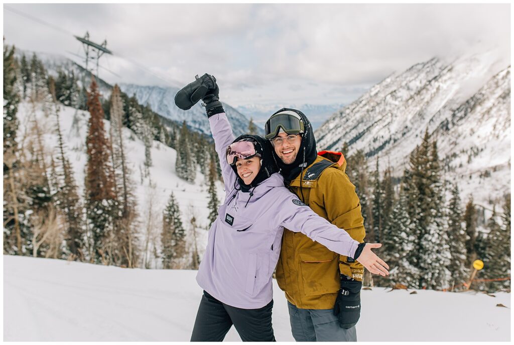 Utah Ski Snowboard Mountain Proposal Photography Caili Chung Snowbird