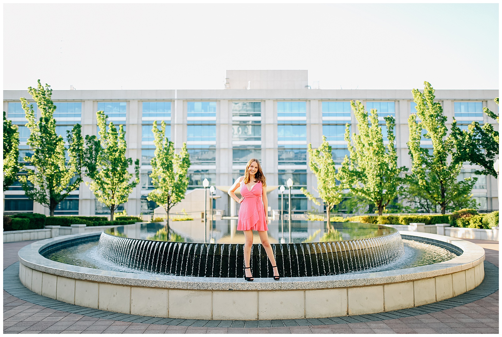 Elegant senior photo in natural light at Utah Capitol’s