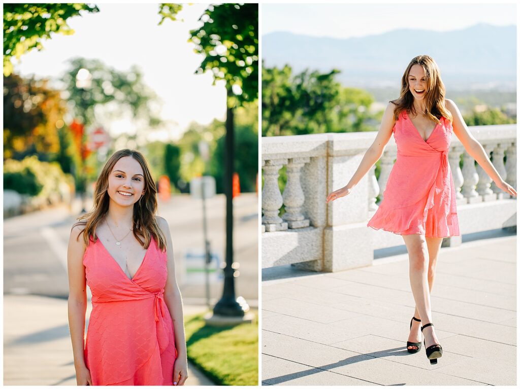 Elegant senior photo in natural light at Utah Capitol’s