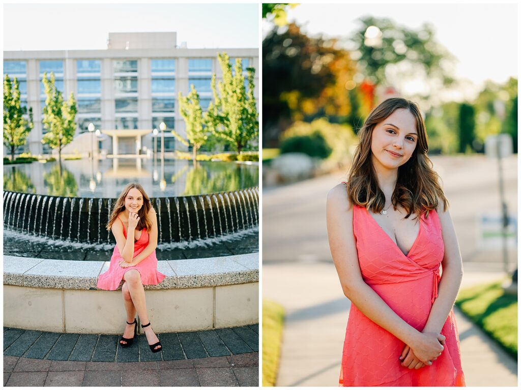 Elegant senior photo in natural light at Utah Capitol’s