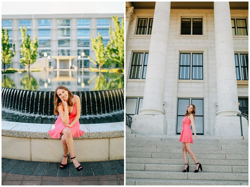 Elegant senior photo in natural light at Utah Capitol’s