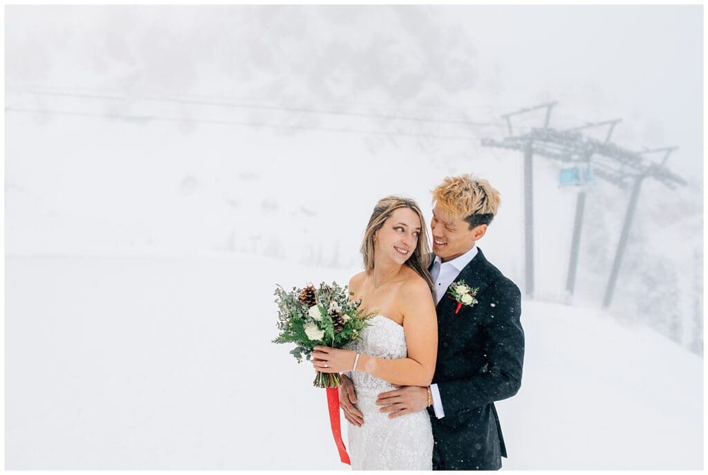 Winter Snowy Ski Resort Wedding Snowbasin Needles Caili Chung January