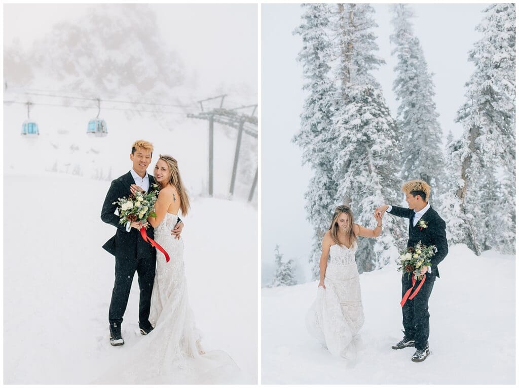Winter Snowy Ski Resort Wedding Snowbasin Needles Caili Chung January