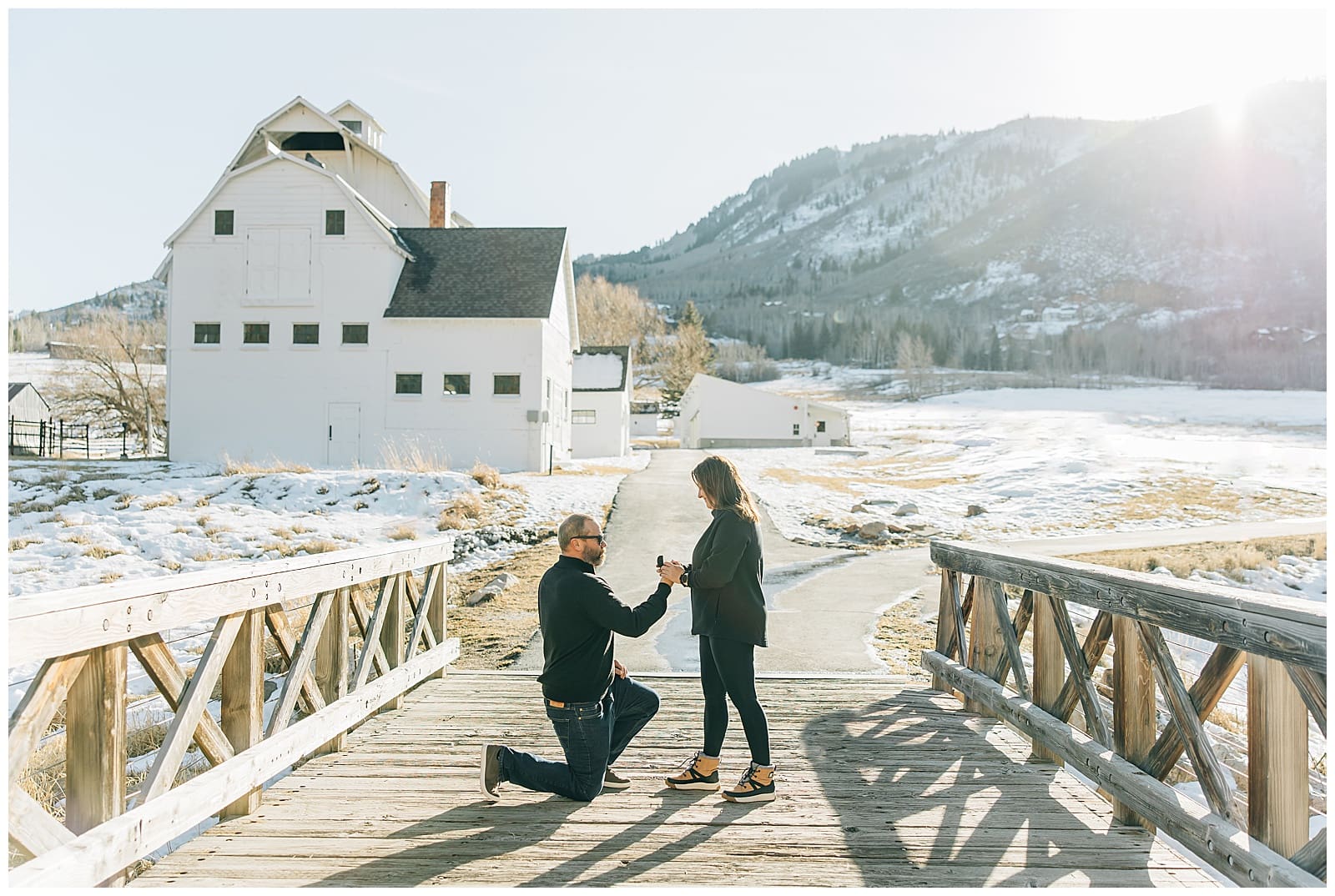 White Barn McPolin Park City Winter Snow Proposal Caili Chung